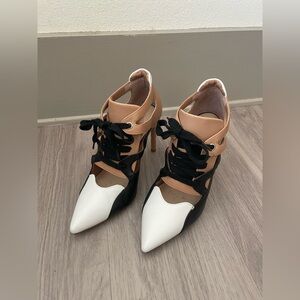 Gianni Bini Chic Black and White Lace-Up Heels